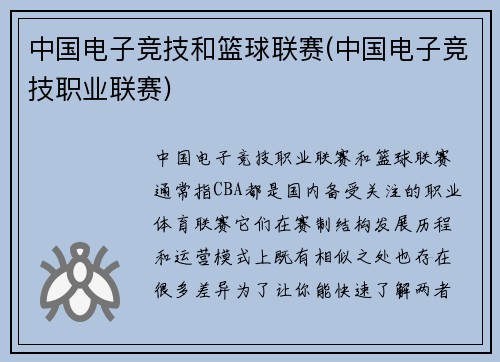 中国电子竞技和篮球联赛(中国电子竞技职业联赛)